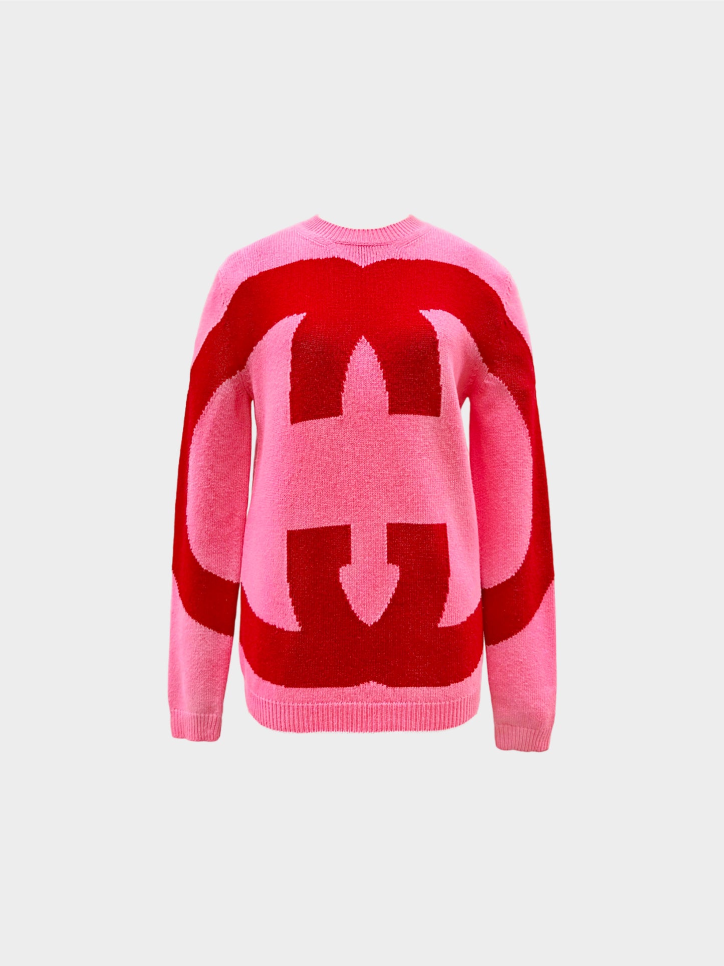 Gucci Cruise 2019 Pink and Red Logo Knit Sweater