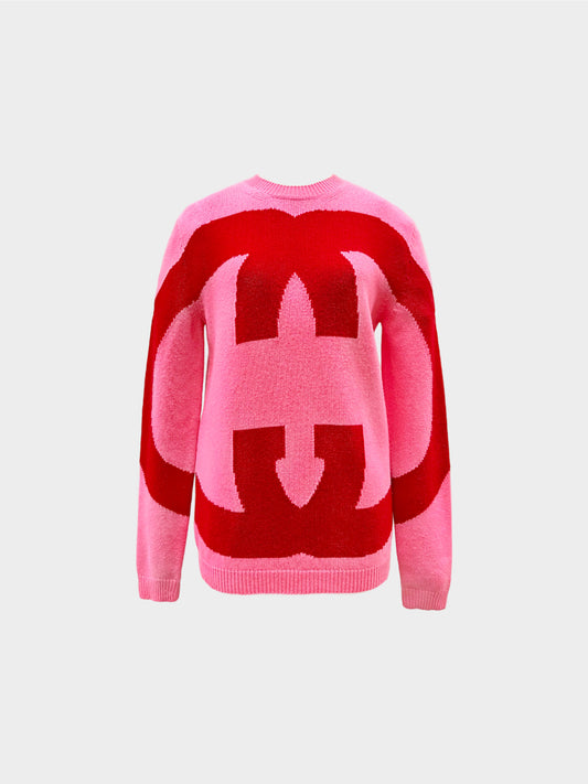 Gucci Cruise 2019 Pink and Red Logo Knit Sweater