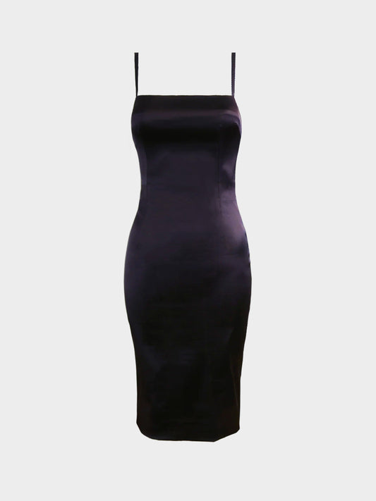 Dolce and Gabbana D&G 2000s Dark Purple Satin Midi Dress