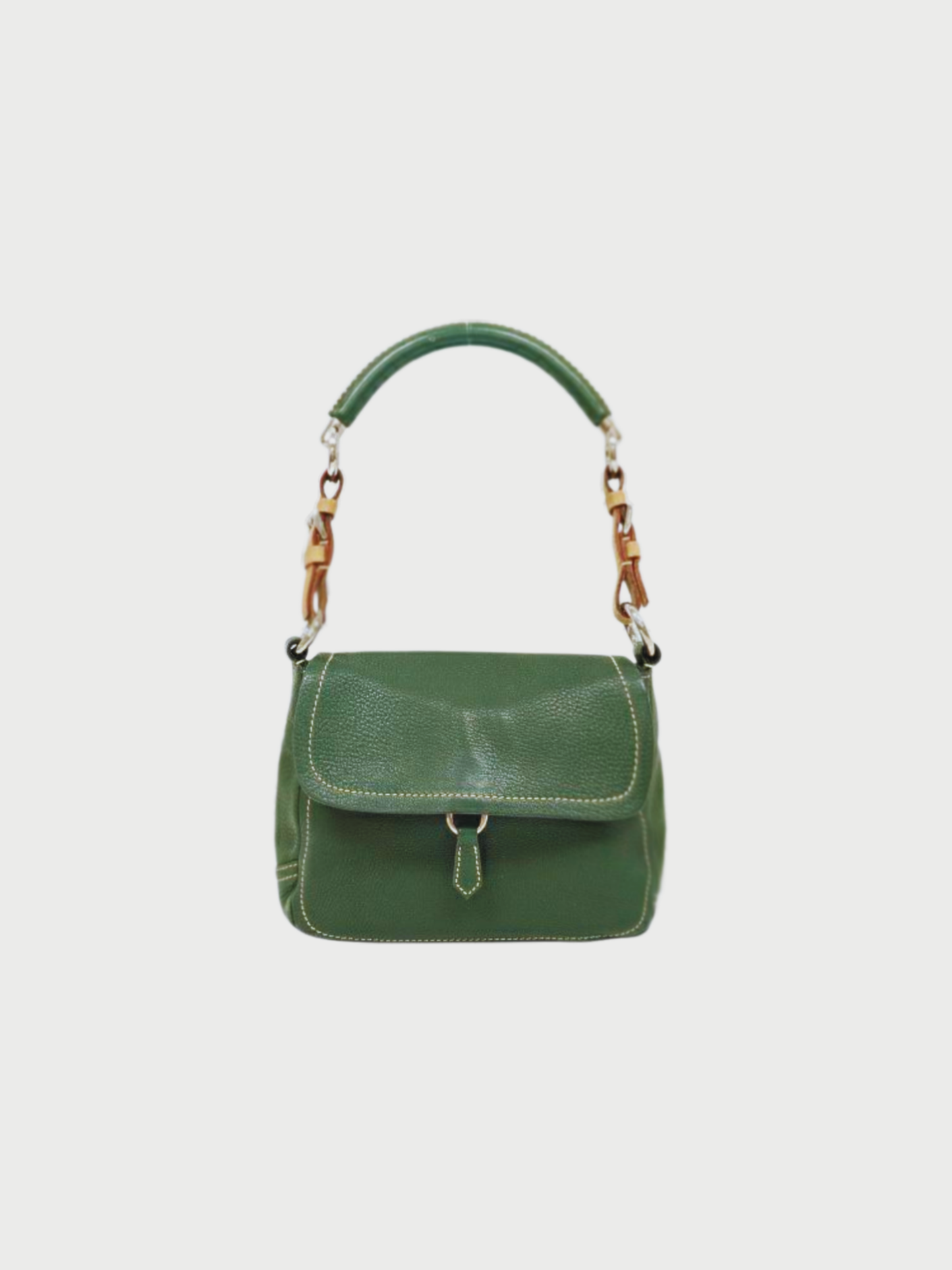 Prada 2000s Green Triangle Logo Leather One-Shoulder Bag