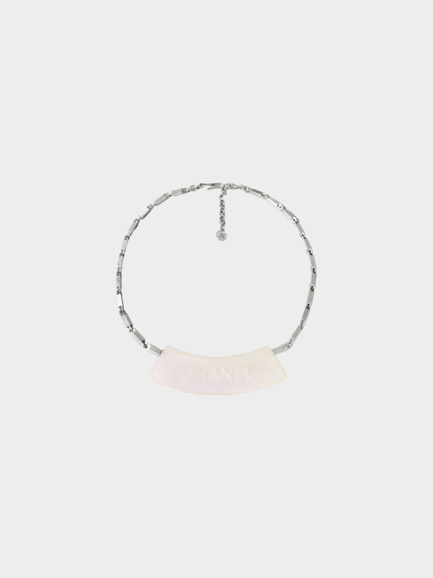 Chanel Early 2000s Silver and Opalescent Shell Pendant Necklace