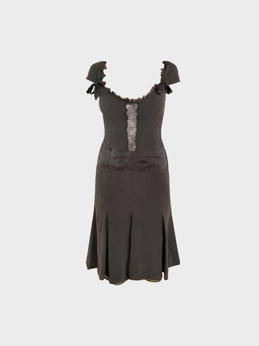 Valentino 2000s Green Silk and Lace Dress