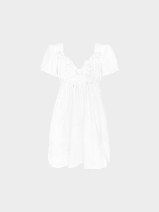 Dolce and Gabbana 2010s White Cotton and Lace Puff Sleeve Dress
