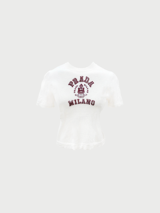 Prada 2020s White Cream Cashmere Intarsia Knit T-Shirt