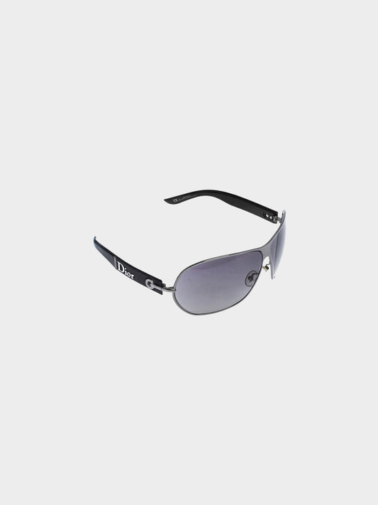 Christian Dior 2000s Black Gradient Logo 1/F Aviator Sunglasses