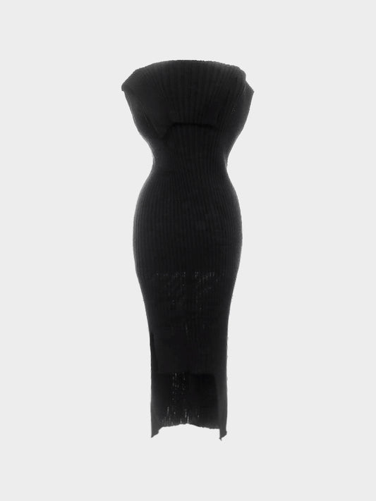 Issey Miyake FW 2024 Black Ribbed Knit Long Dress