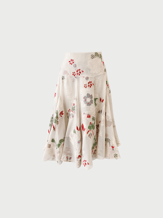 Etro 2020s Light Taupe Floral Chiffon Skirt