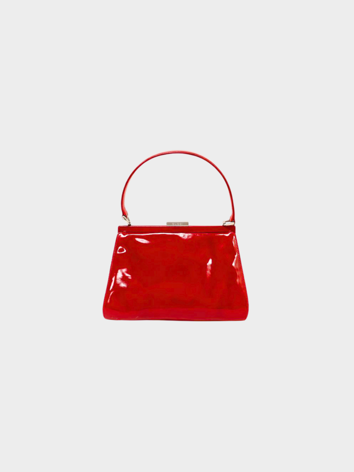 Gucci 1990s Red Frame Patent Leather Clasp Hand Bag