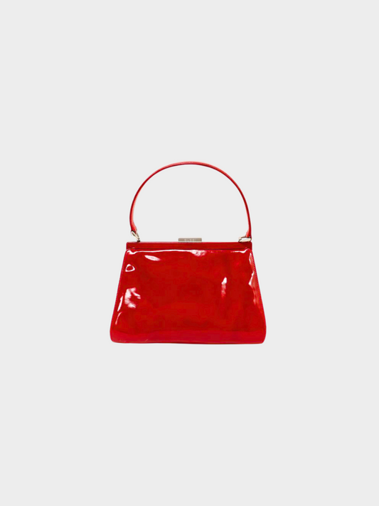 Gucci 1990s Red Frame Patent Leather Clasp Hand Bag