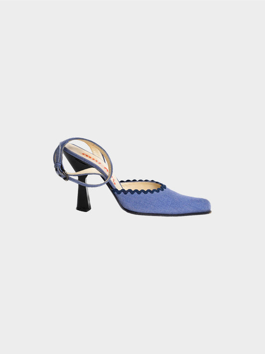 Miu Miu SS 1998 Blue Ripple Detail Heels