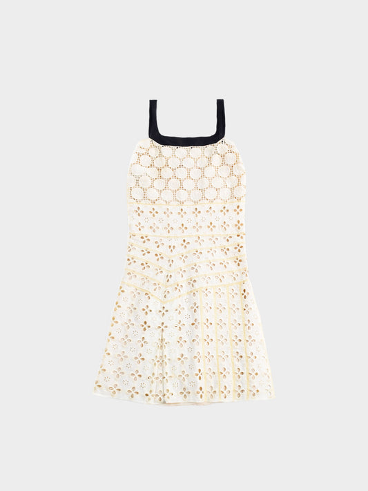 Miu Miu SS 2006 Beige Eyelet Square Neck Midi Dress