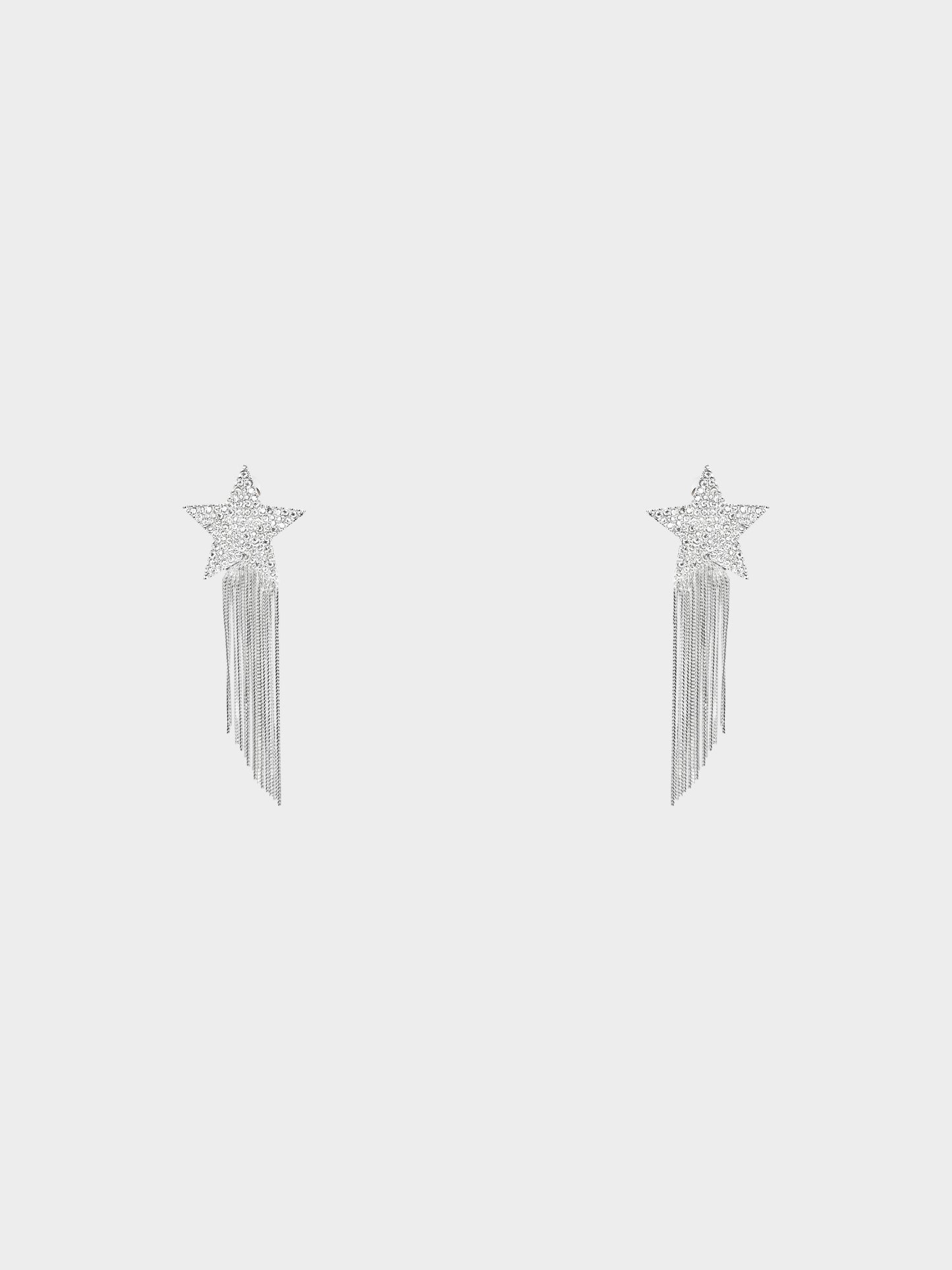 Yves Saint Laurent 2020s Silver Crystal Star Tassel Clip-on Earrings