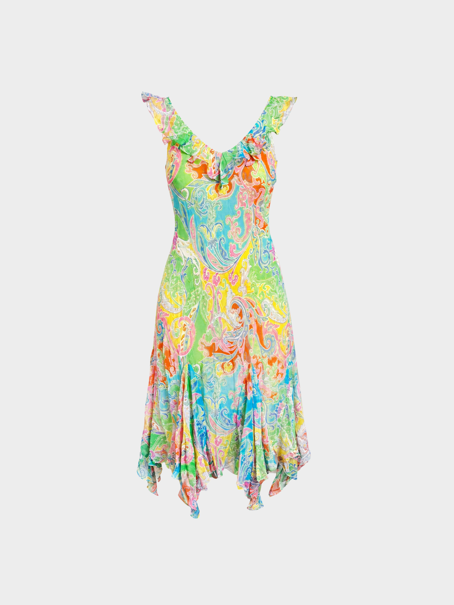 Ralph Lauren 2000s Multicolor Silk Paisley Ruffle Dress