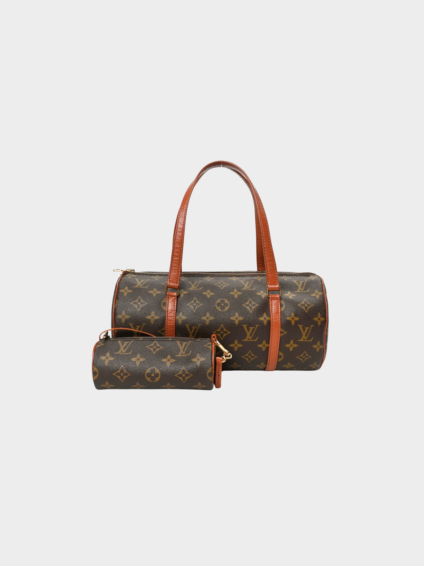 Louis Vuitton 1990s Brown Monogram Canvas Papillon 30 Barrel Bag Set