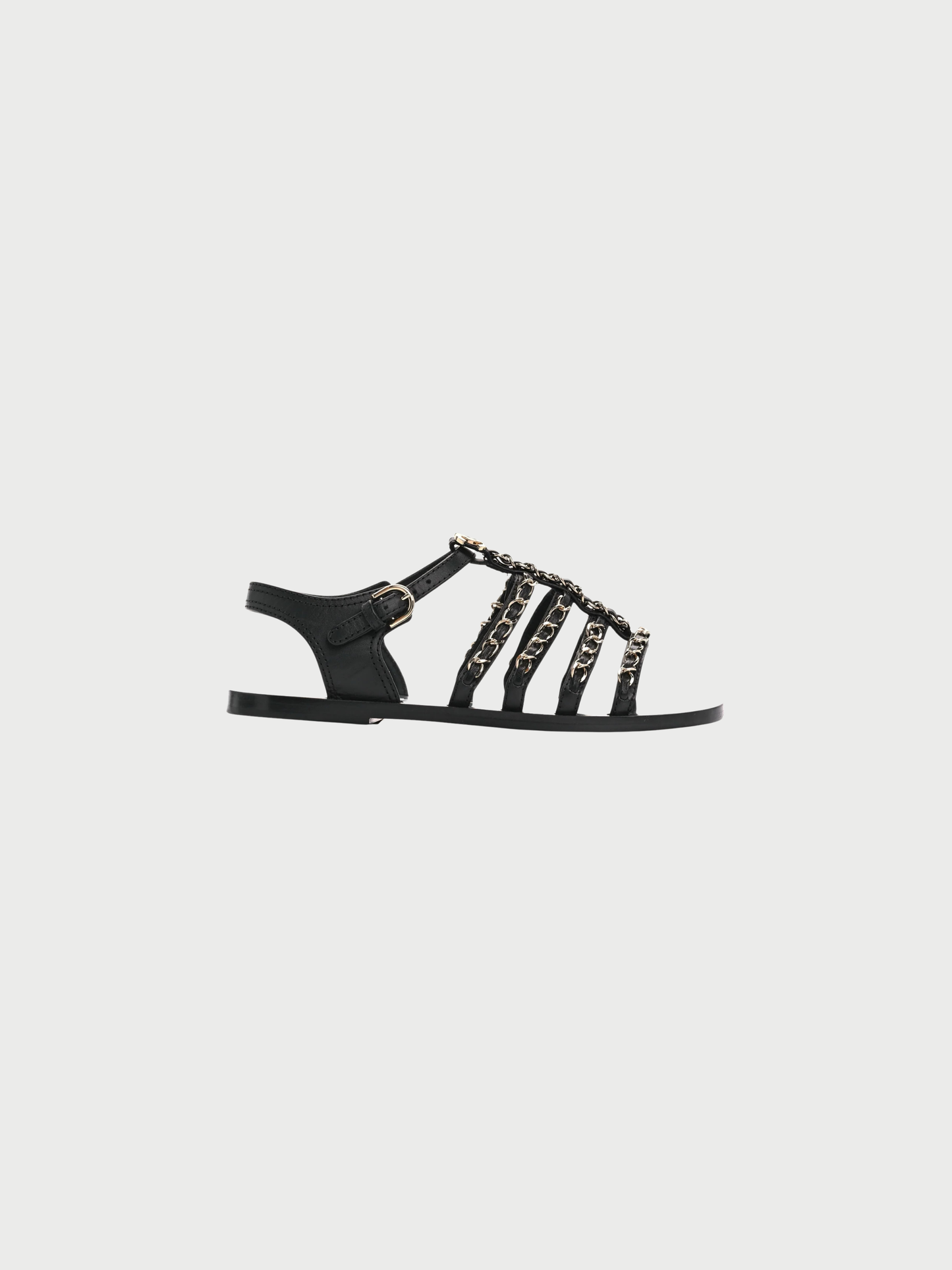 Chanel 2023 Black Leather Chain CC Flat Sandals