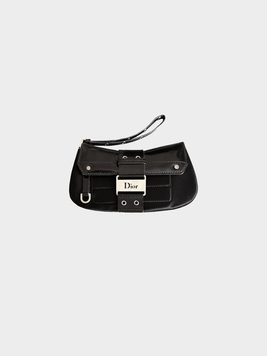 Christian Dior 2002-2003 Black Patent Leather and Satin Street Chic Columbus Clutch