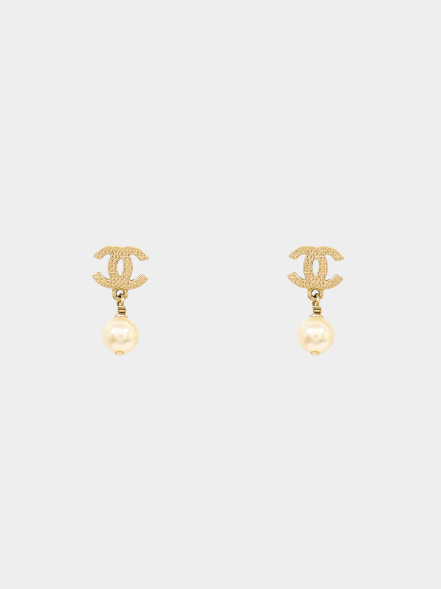 Chanel 2000s Gold CC Pearl Hanging Stud Earrings
