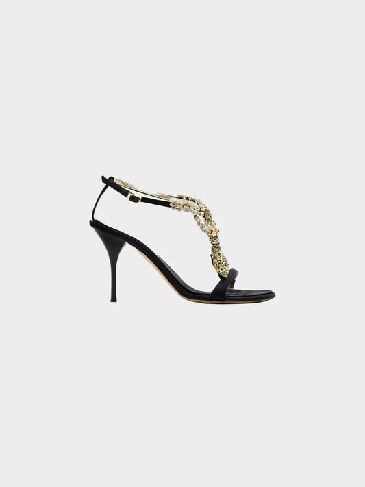 Roberto Cavalli 2000s Black Satin Strappy Heels