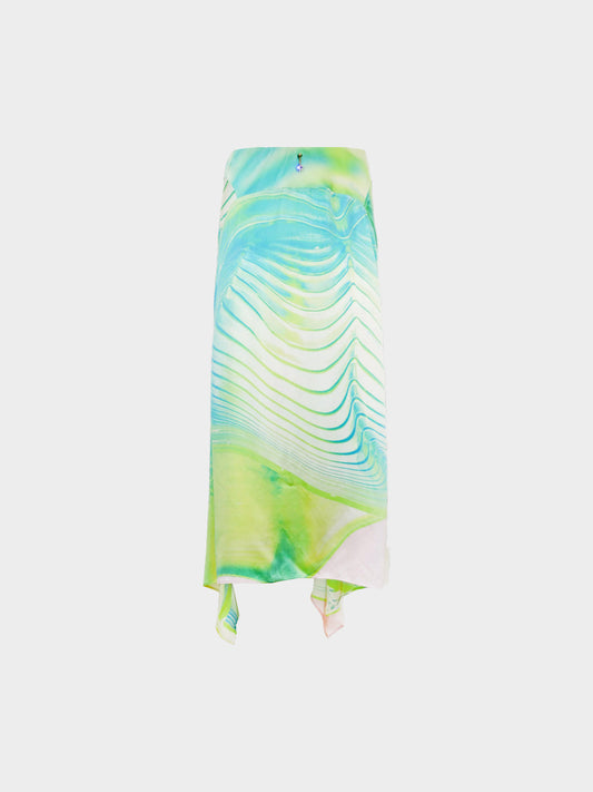 Roberto Cavalli SS 2001 Blue and Green Abstract Print Silk Skirt