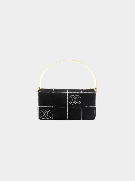 Chanel 2000s Black Canvas Chocolate Bar Shoulder Bag
