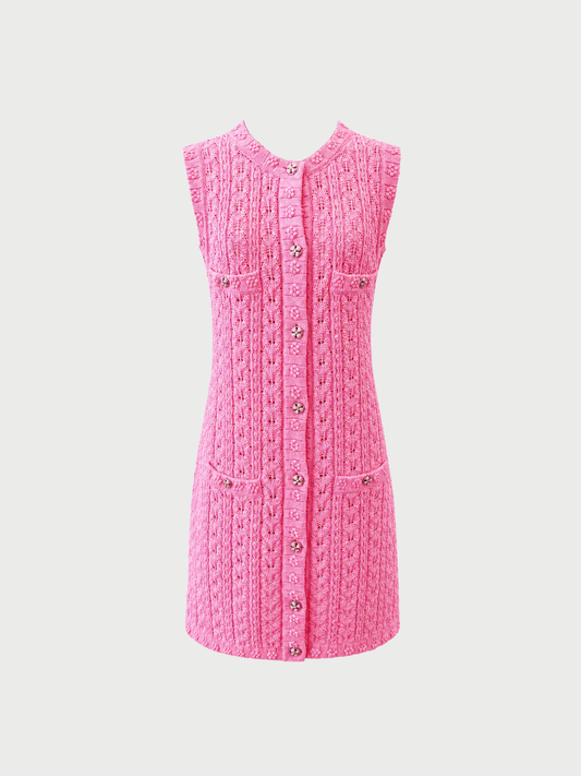 Chanel 2024 Pink Cotton Knit Four Pocket Dress