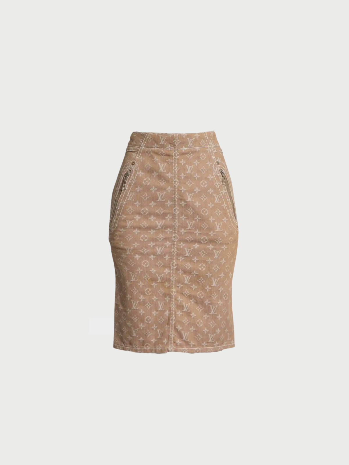 Louis Vuitton 2000s Beige Cotton Monogram Mid-Length Skirt