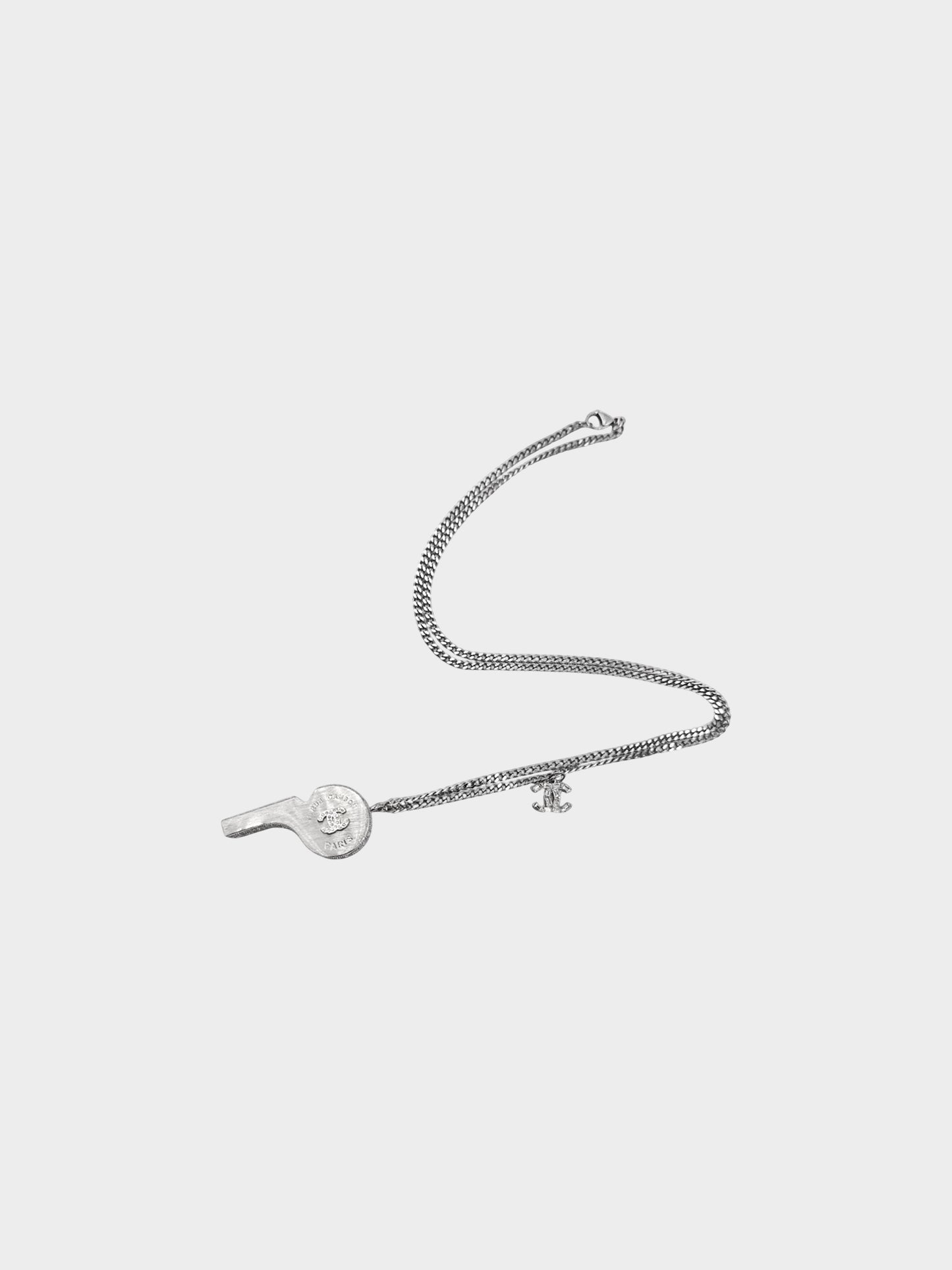 Chanel FW 2019 Silver CC Rhinestone Whistle Necklace