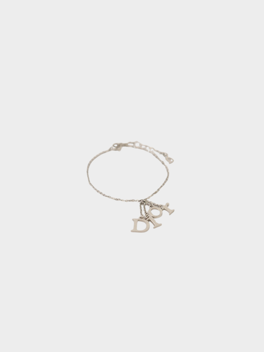 Christian Dior 2000s Silver Plated Metal Logo Bracelet