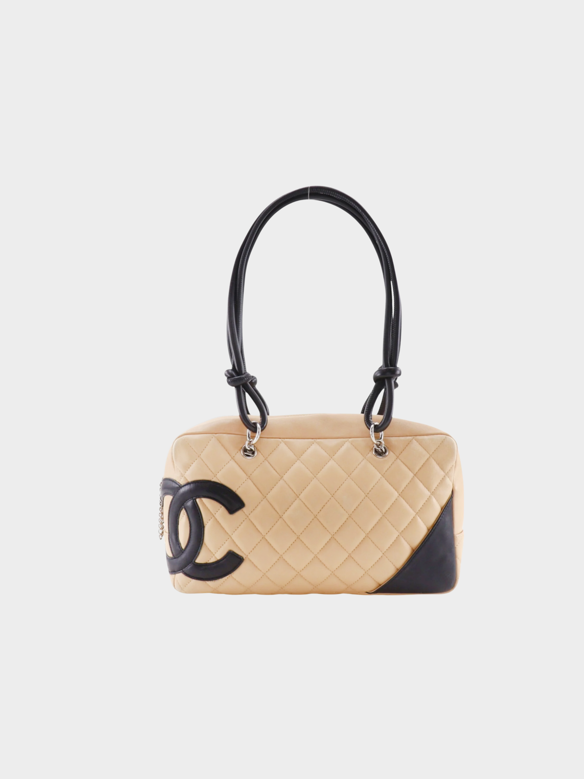 Chanel 2000s Black White Cambon Line Bowling Tote Bag