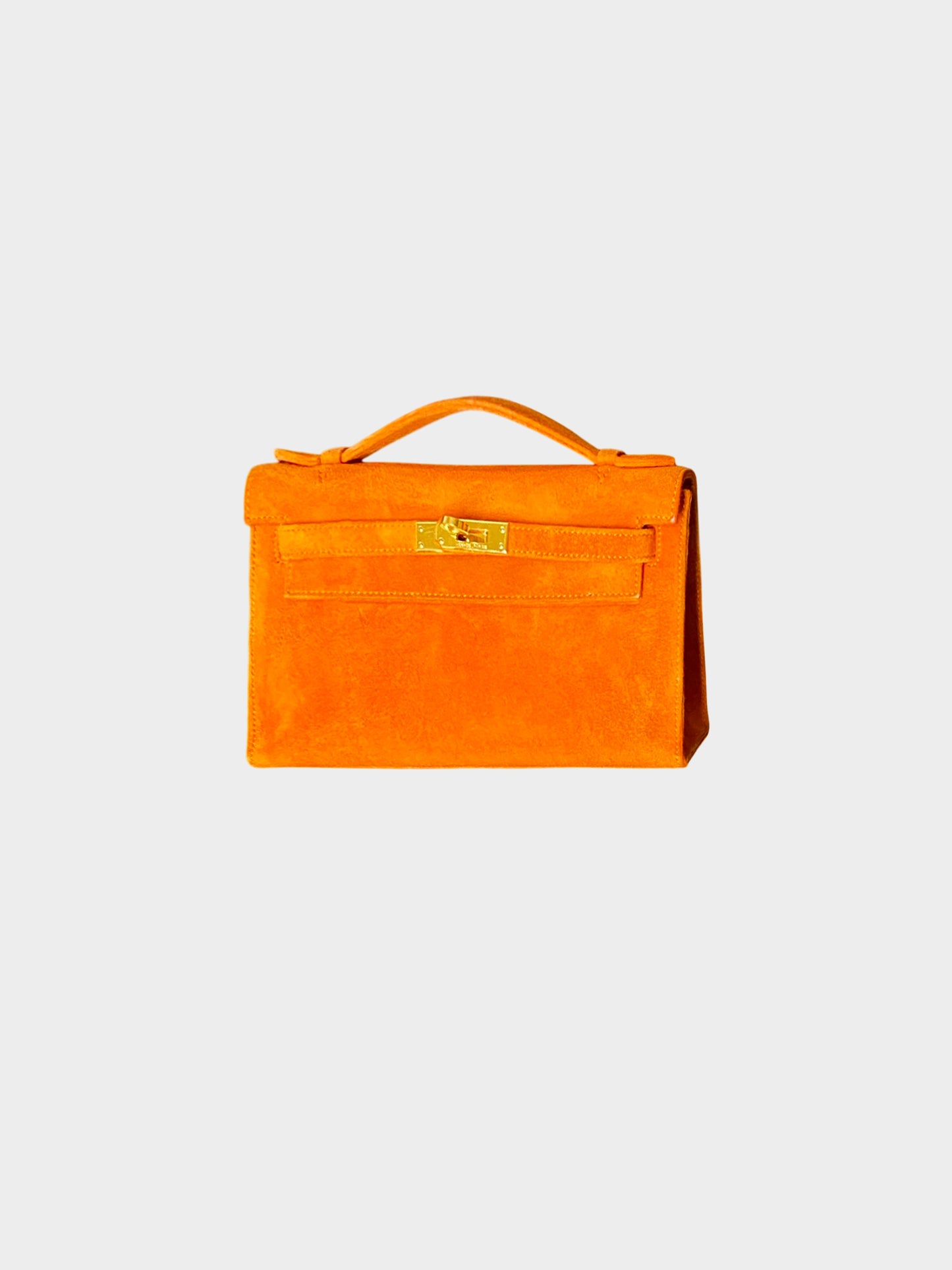 Hermès 2005 Orange Suede Mini Kelly Pochette
