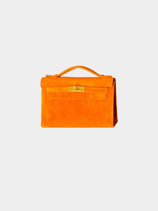 Hermès 2005 Orange Suede Mini Kelly Pochette