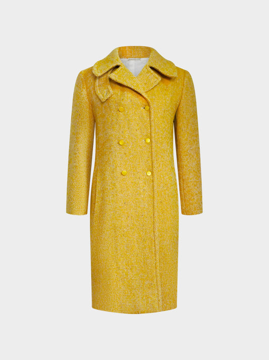 Balenciaga 2000s Yellow Mottled Wool and Mohair Tweed Coat