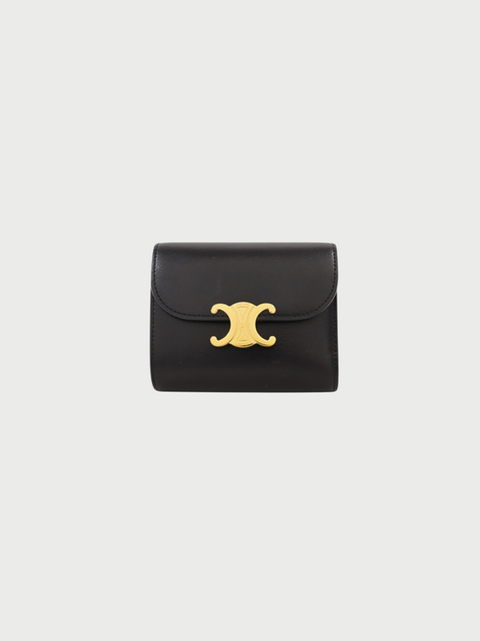 Celine 2020s Black Leather Triomphe Small Flap Wallet
