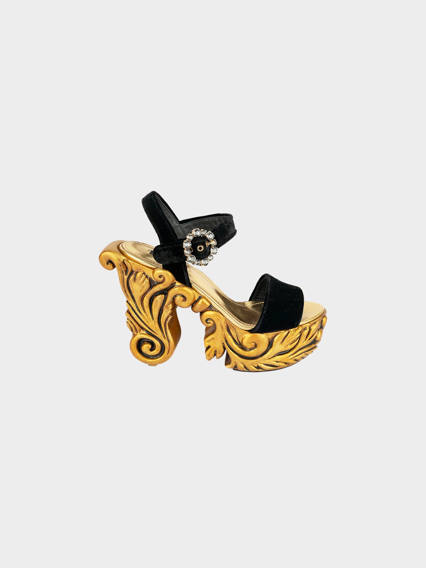 Dolce and Gabbana 2010s Black and Gold Baroque Platform Heels