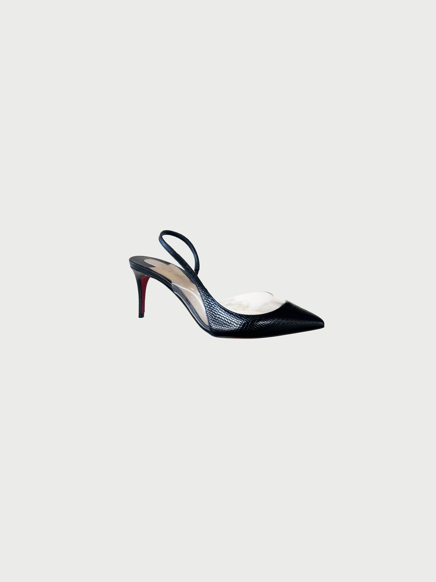 Christian Louboutin 2020s Black Leather PVC Optisexy 70 Slingback Heels