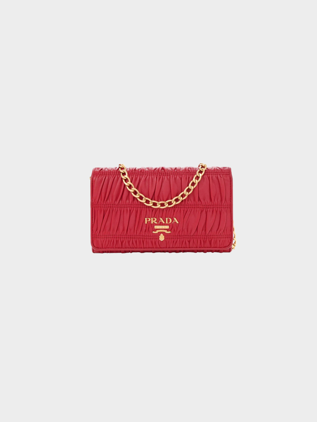 Prada 2010s Red Nappa Gaufre Chain Flap Shoulder Bag