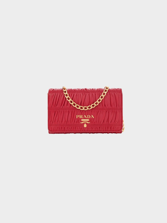 Prada 2010s Red Nappa Gaufre Chain Flap Shoulder Bag