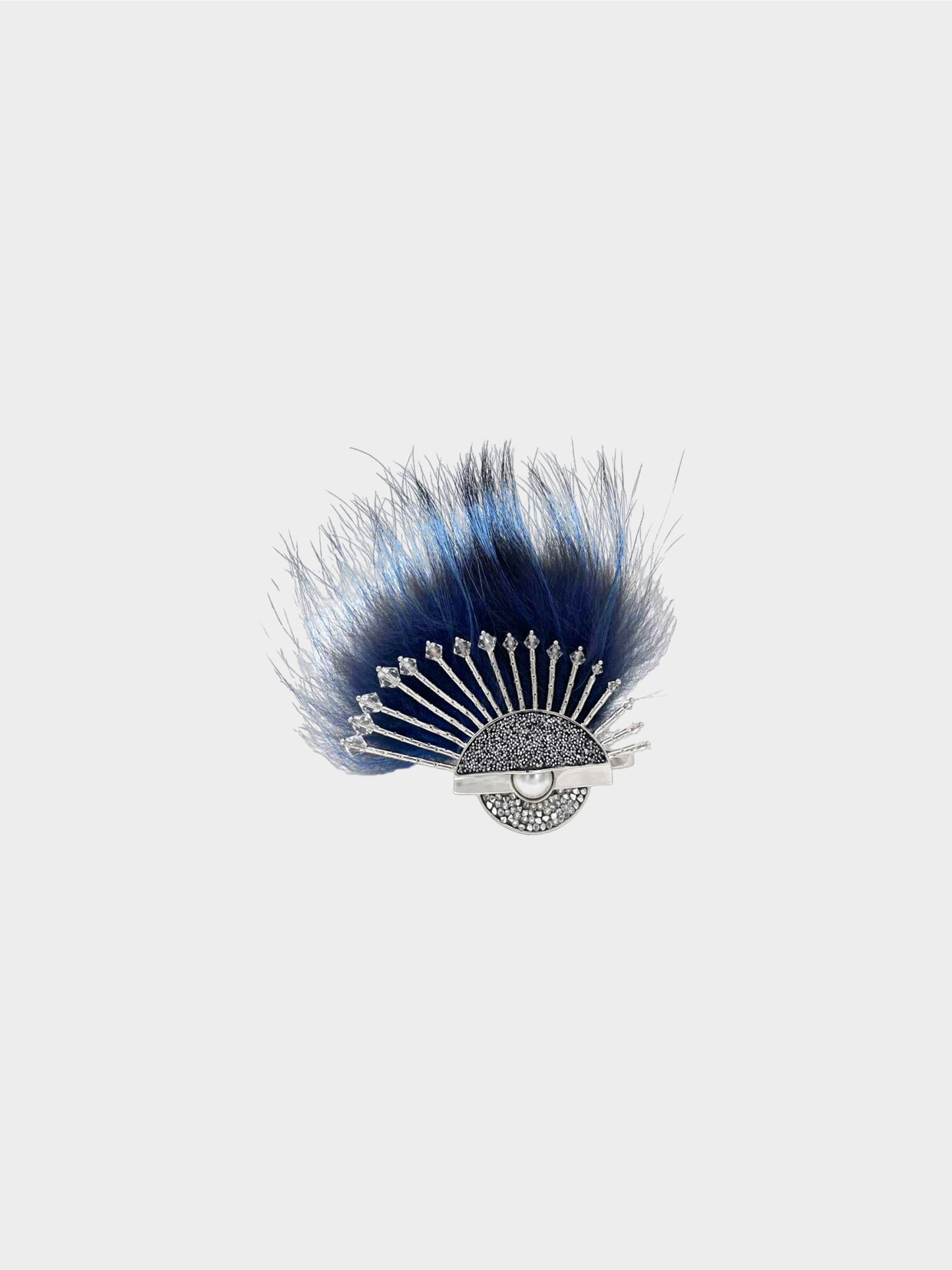 Fendi 2010s Blue Faux Fur Crystal and Pearl Double Ring