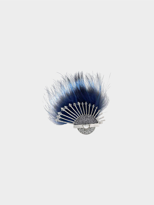 Fendi 2010s Blue Faux Fur Crystal and Pearl Double Ring