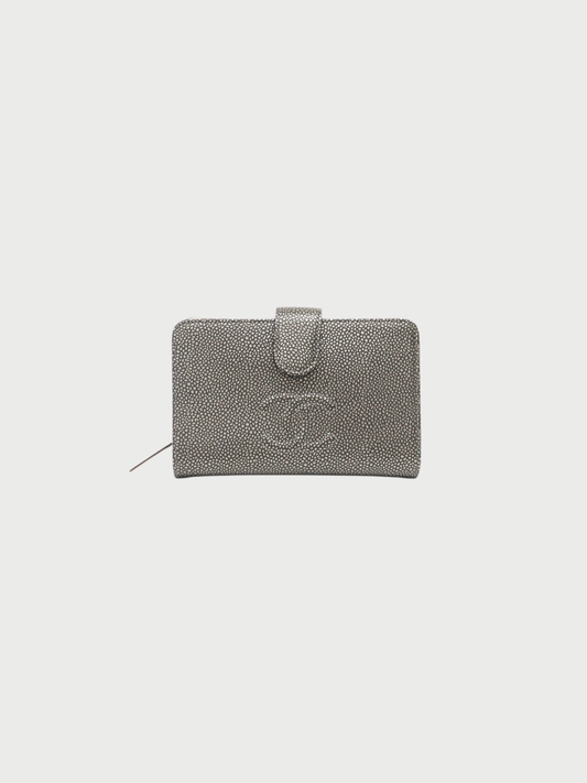 Chanel 2010s Silver Caviar Leather Compact Wallet