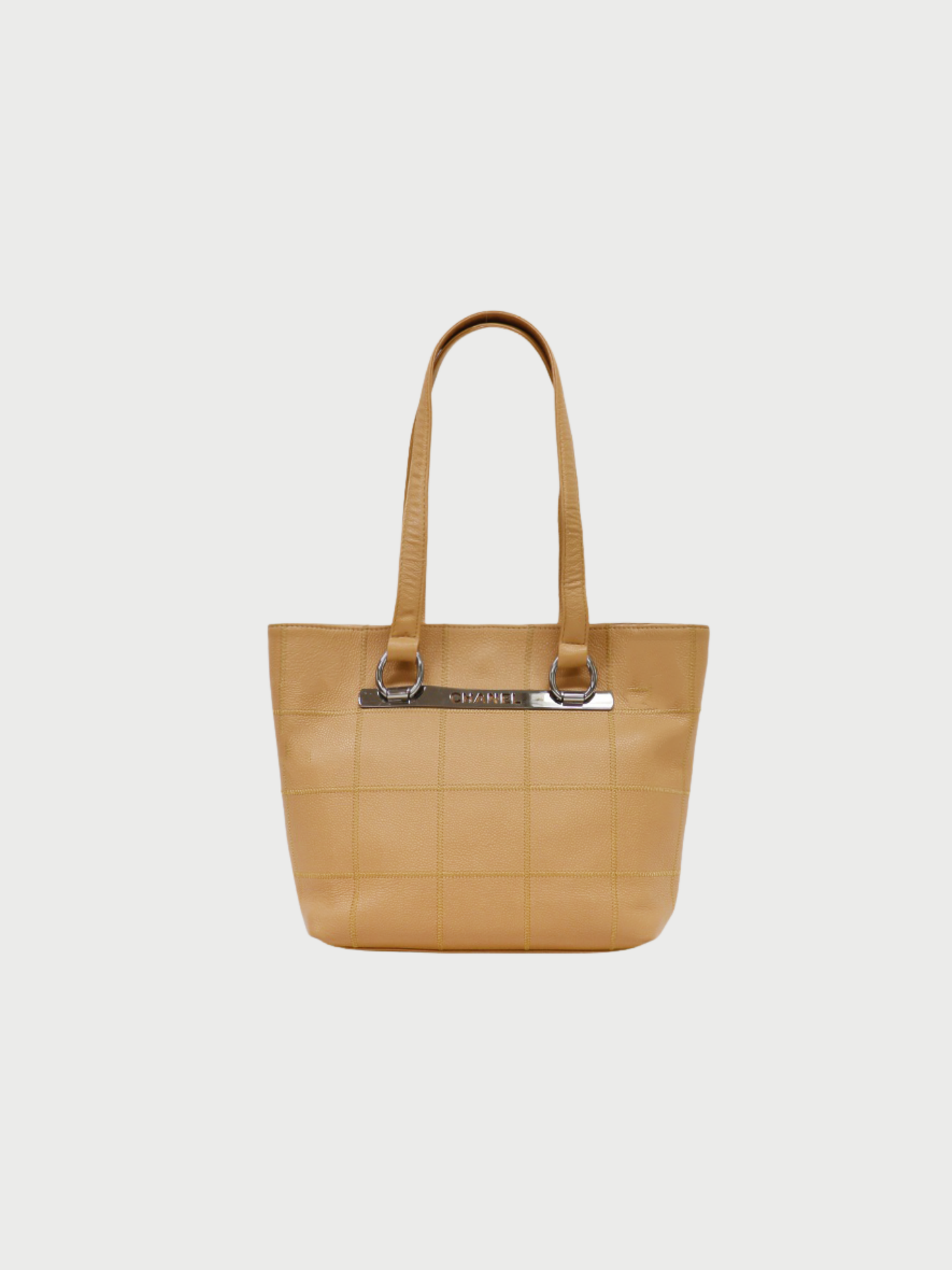 Chanel 2000s Beige Caviar Leather Choco Bar Tote Bag