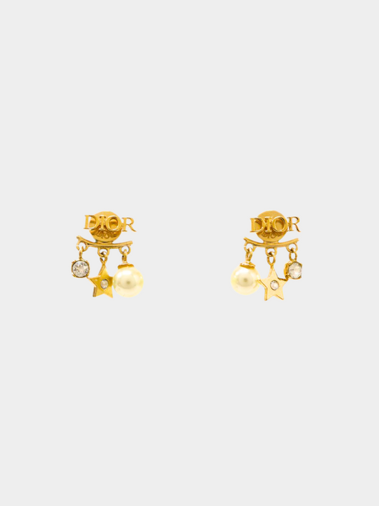 Christian Dior 2010s Gold Dio(r)evolution Pearl Stud Earrings