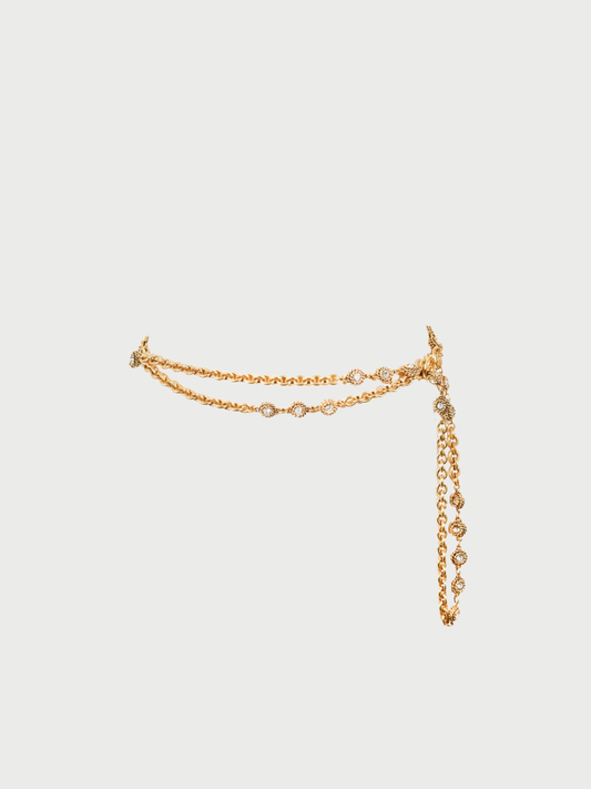 Chanel 1990s Gold Plated Metal Rhinestone Chain Belt
