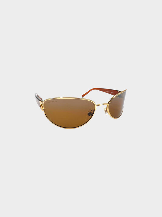 Chanel 2000s Rare Gold and Brown 4081 CC Oval Sunglasses