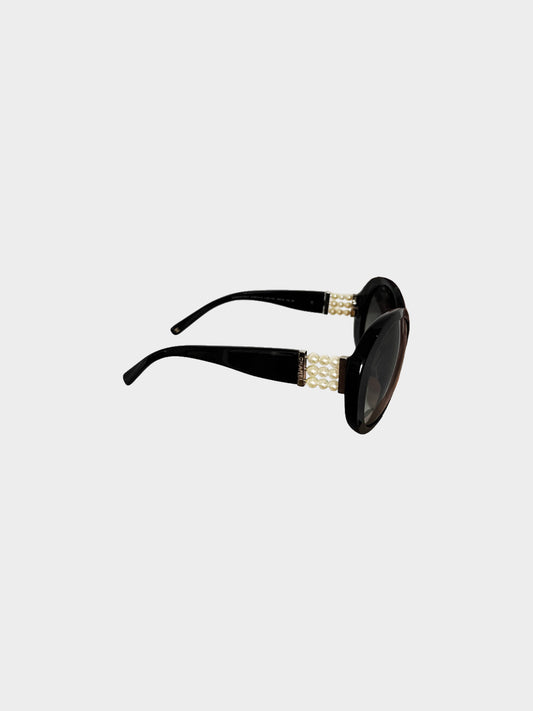 Chanel 2012 Black Round Sunglasses with Pearl Details