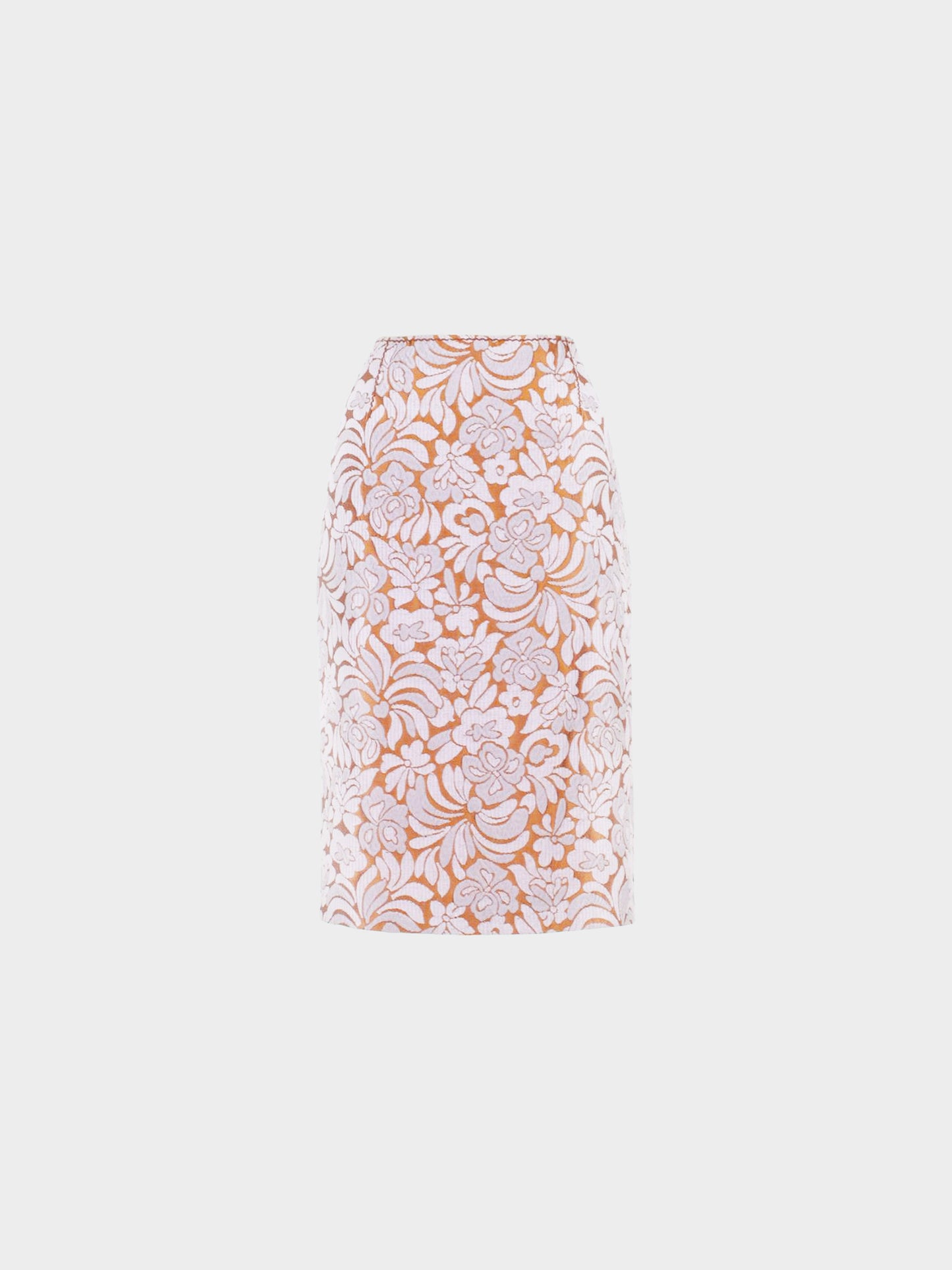 Prada 2014 Brown Floral Print Straight Pencil Skirt
