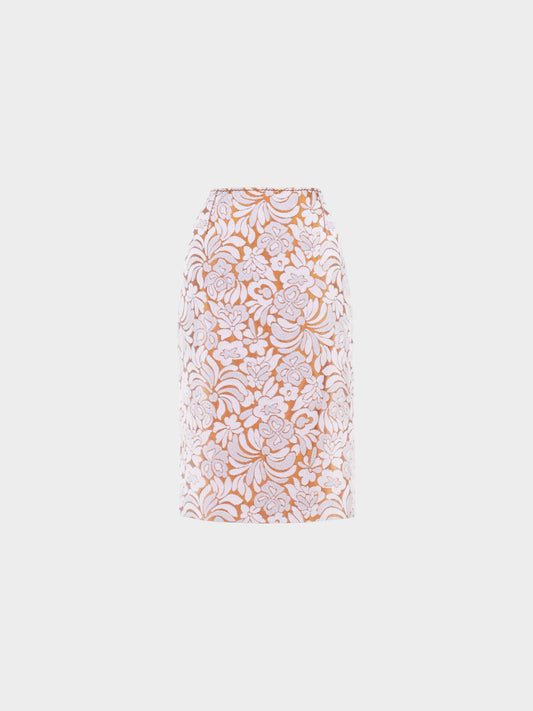 Prada 2014 Brown Floral Print Straight Pencil Skirt