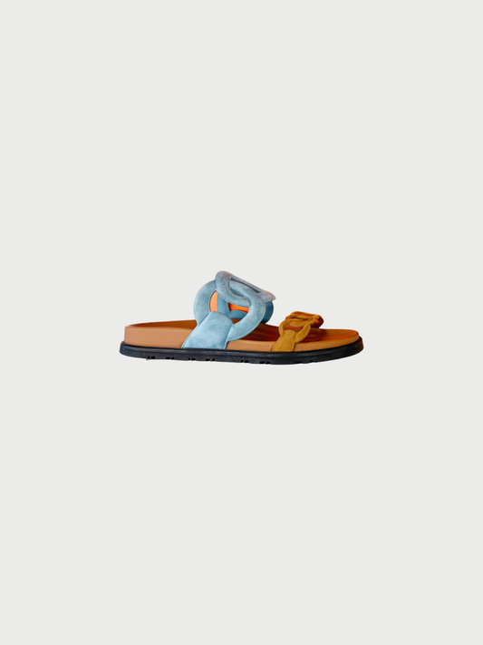 Hermès 2020s Blue Cognac Suede Extra Sandals