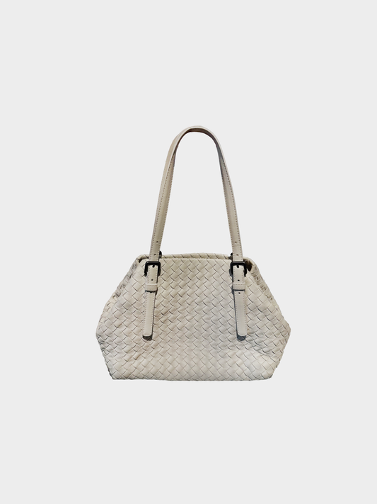 Bottega Veneta 2010s Cream Intrecciato Nappa Leather Medium Cesta Tote Bag