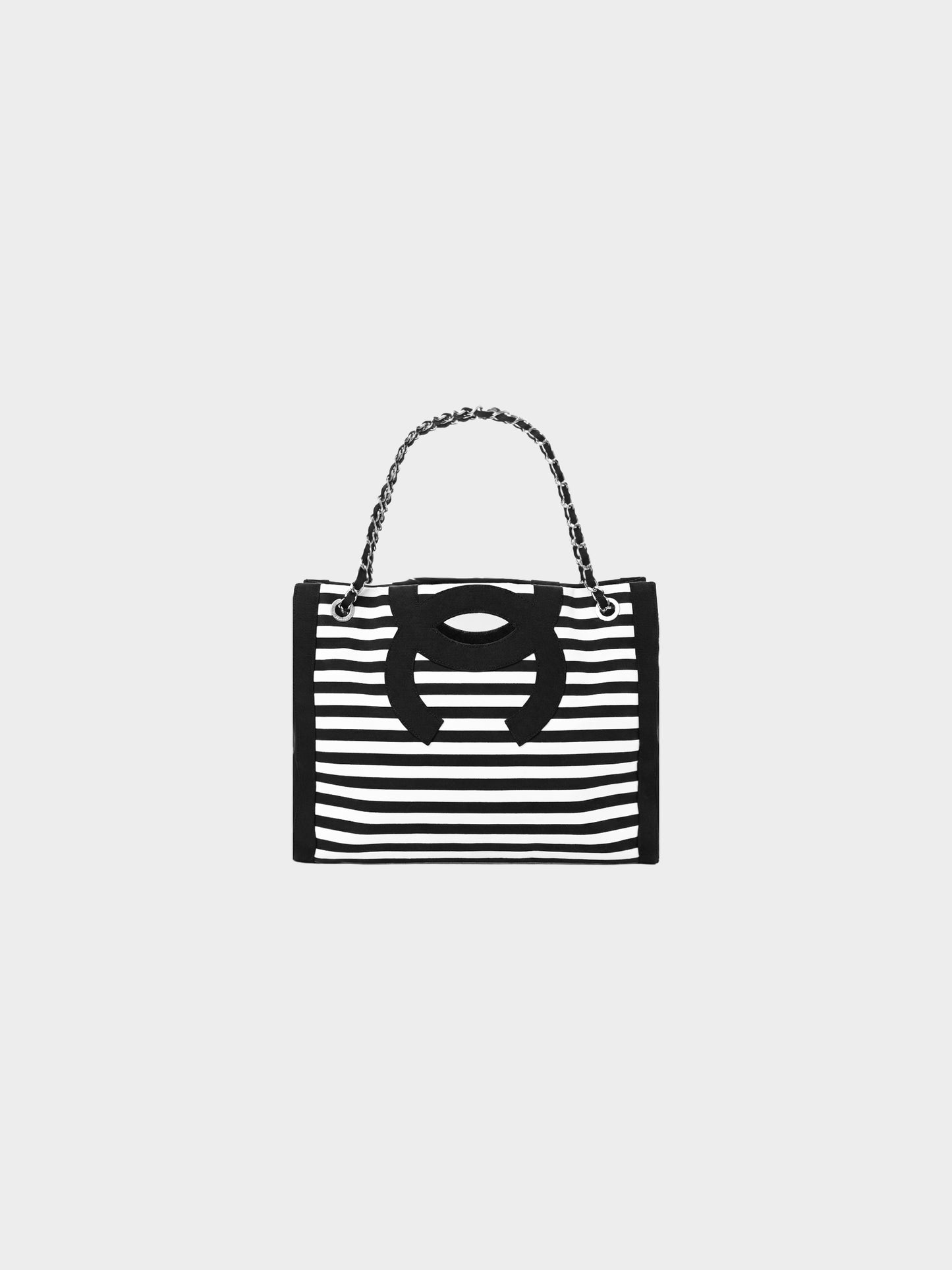 Chanel 2009-2010 Black and White Stripe Shopping Tote Bag